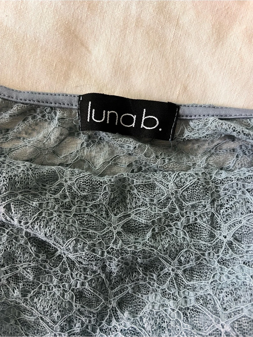 Luna B Oasis Dress Dusty Blue Sheer Lace Halter Backless Fitted Mini Size XS/S